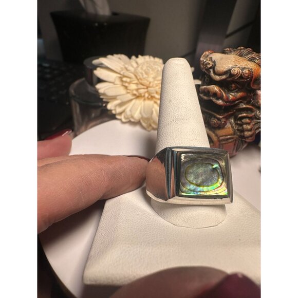 Sterling Silver 925 Mens Ring With Abalone Shell Inlay Square Design Handmade In - Picture 1 of 9